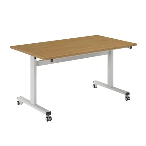 Pro Flip Rectangular Table - W1400 x D800 x H725mm - White Legs - Oak